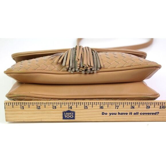 Charter Club BRAIDED BEIGE GENUINE LEATHER FLAP X-BODY SHOULDER BAG CLUTCH PURSE - Picture 13 of 16